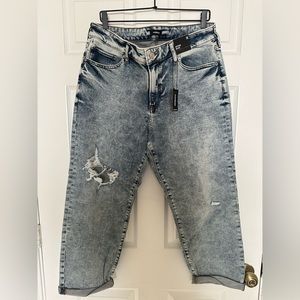 Express Medium Wash Ripped Boyfriend Jeans